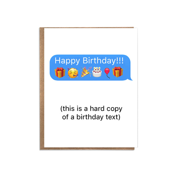 Cute Birthday Card; Hard Copy of Birthday Text; Bday Emoji