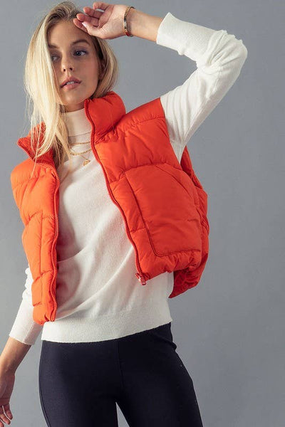 STAND COLLAR  QUILT CROPPED PUFFER VEST