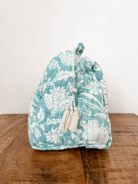 Soft Blue Floral Block Print Pouch