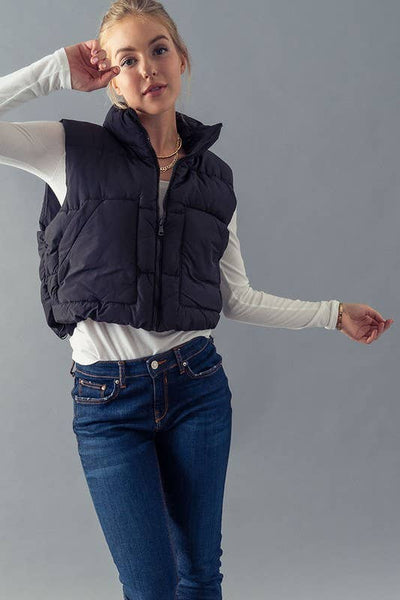 STAND COLLAR  QUILT CROPPED PUFFER VEST