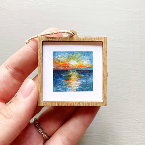 Mini 1" Ocean Sunrise Sunset Sea Tiny Watercolor Landscape