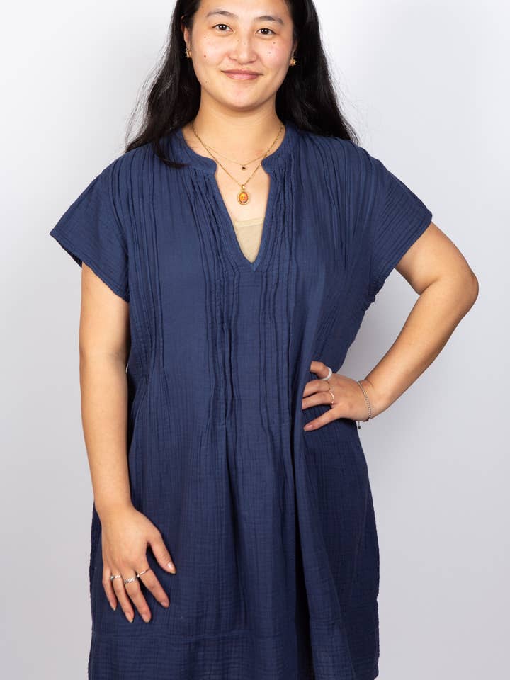 Pipa Cotton Gauze Dress -NAVY