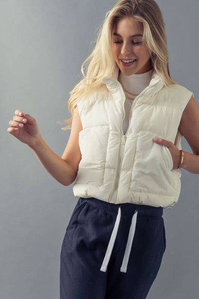 STAND COLLAR  QUILT CROPPED PUFFER VEST