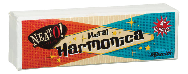 Neato! 4" Metal Harmonica, 10 Holes, Hinged Box, Asst Colors