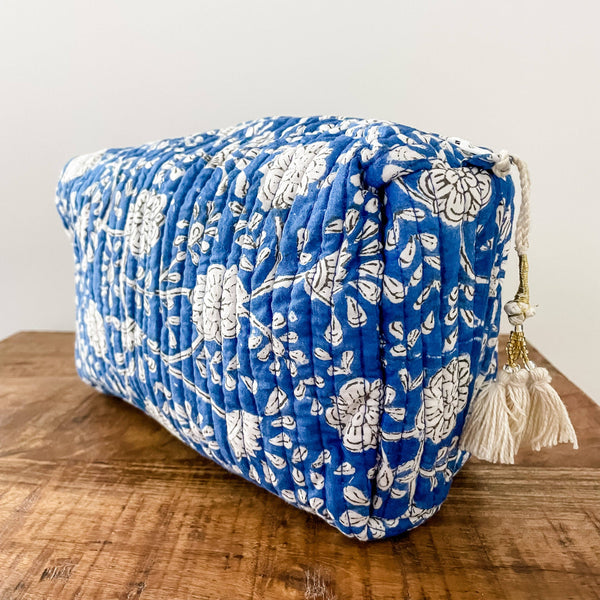 Blue Floral Block Print Pouch