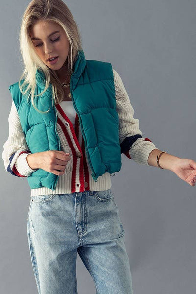 STAND COLLAR  QUILT CROPPED PUFFER VEST