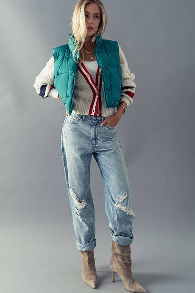 STAND COLLAR  QUILT CROPPED PUFFER VEST