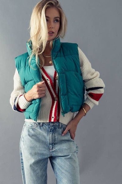 STAND COLLAR  QUILT CROPPED PUFFER VEST