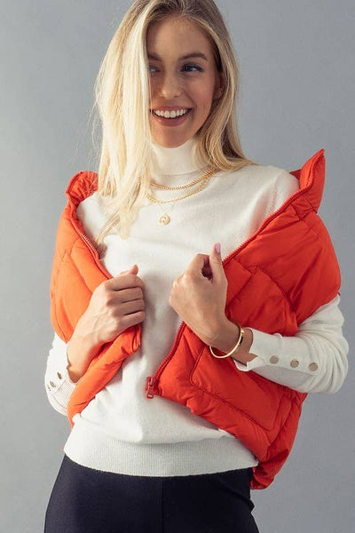 STAND COLLAR  QUILT CROPPED PUFFER VEST