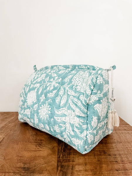 Soft Blue Floral Block Print Pouch