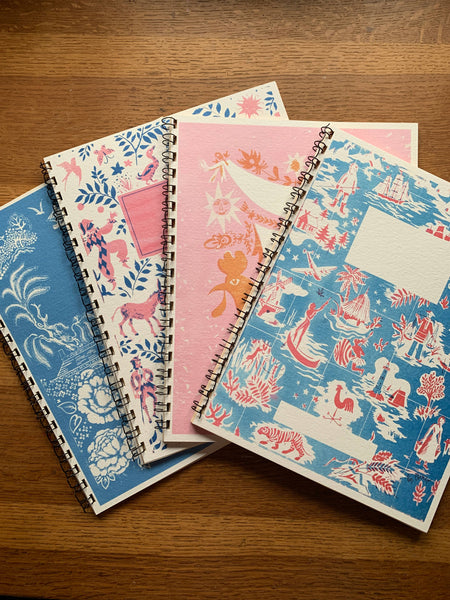 French Storybook Notebooks: Pink and Blue Scene Lined