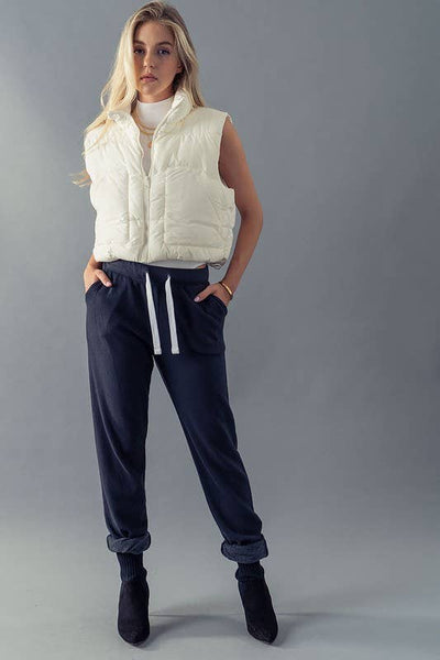 STAND COLLAR  QUILT CROPPED PUFFER VEST