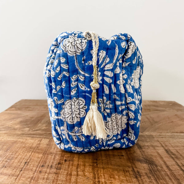 Blue Floral Block Print Pouch