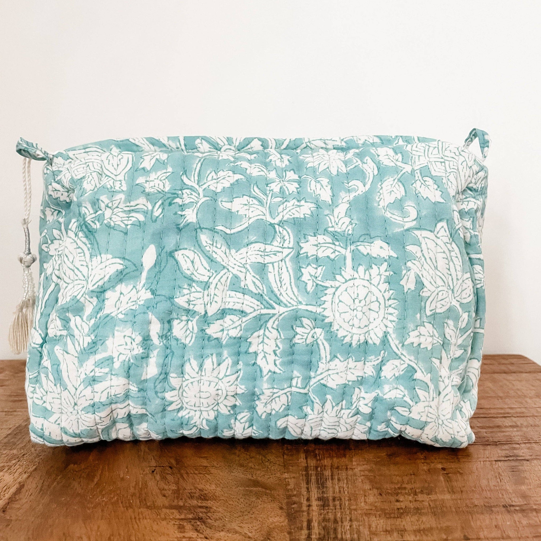 Soft Blue Floral Block Print Pouch