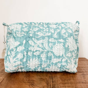 Soft Blue Floral Block Print Pouch