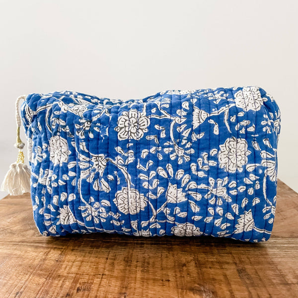 Blue Floral Block Print Pouch