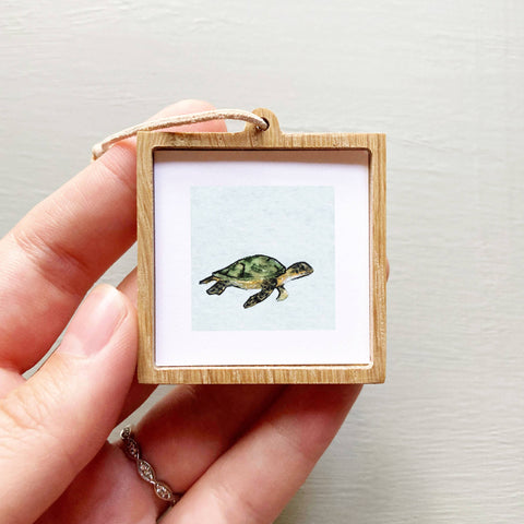 Mini 1" Turtle Animal Tiny Watercolor Painting Art Print