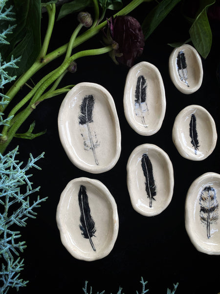 Multi-Color Sgraffito Feather Ceramic Ritual Dish