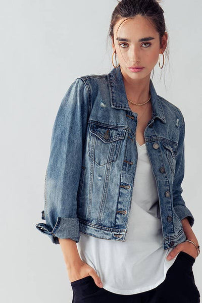 VINTAGE WASHED CROP DENIM TRUCKER JACKET