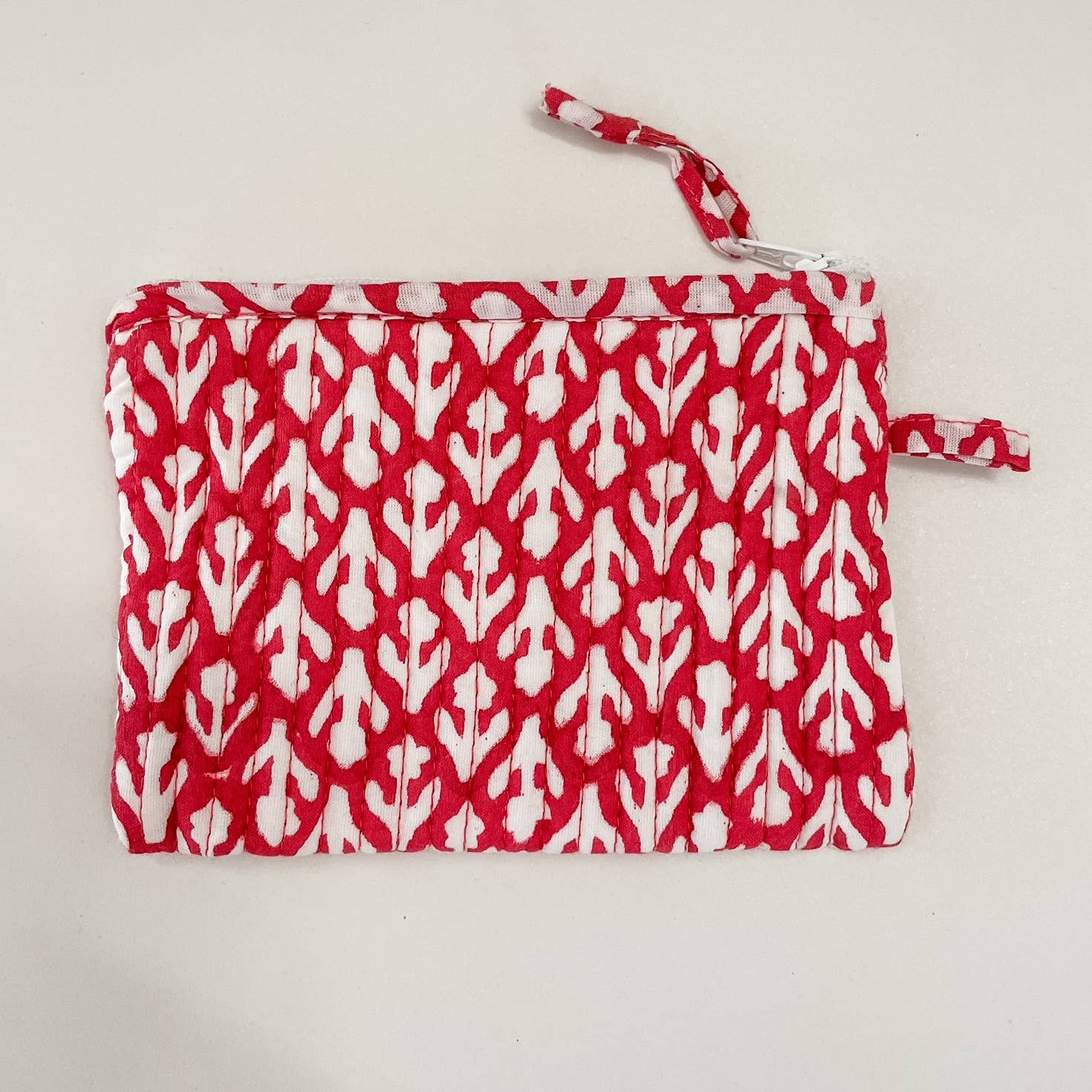 Red Booti Block Print Mini Pouch