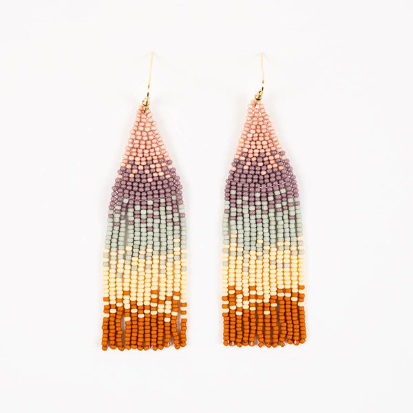 Ombre Bead Fringe Earrings: Eucalyptus Bark