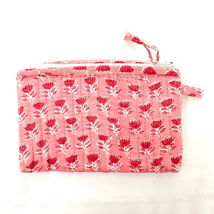 Pink Floral Block Print Mini Pouch