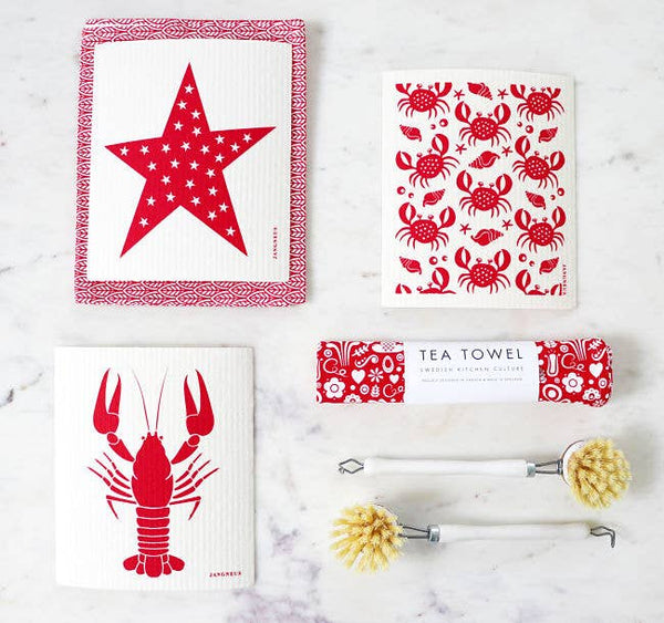 Swedish Dishcloth - Crabs - Red