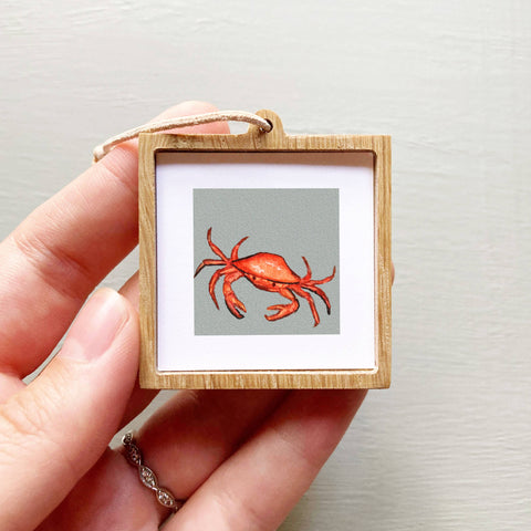 Mini 1" Crab Animal Tiny Watercolor Painting Art Print