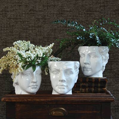 Apollo Ceramic Head Cachepot - White