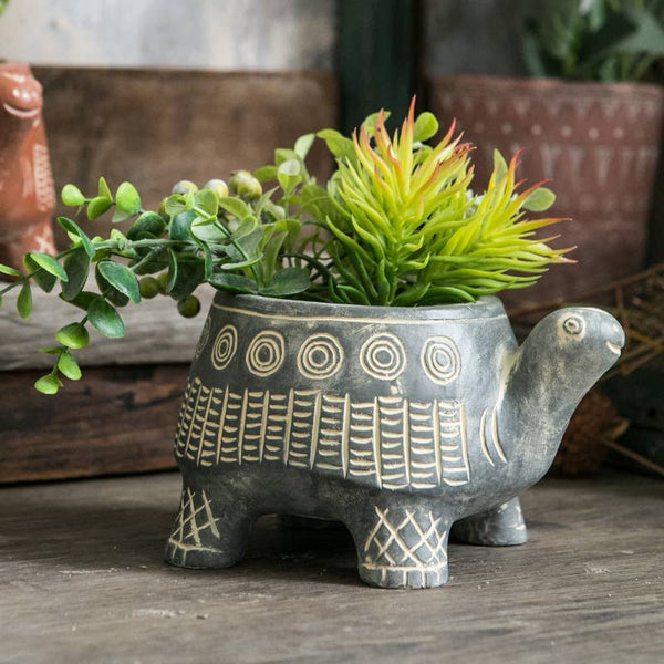 CEMENT CYAN TURTLE PLANTER: Small