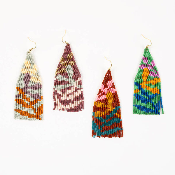 Beaded Botanica Fringe Earrings: Eucalyptus Bark