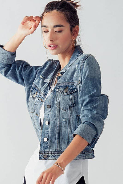 VINTAGE WASHED CROP DENIM TRUCKER JACKET