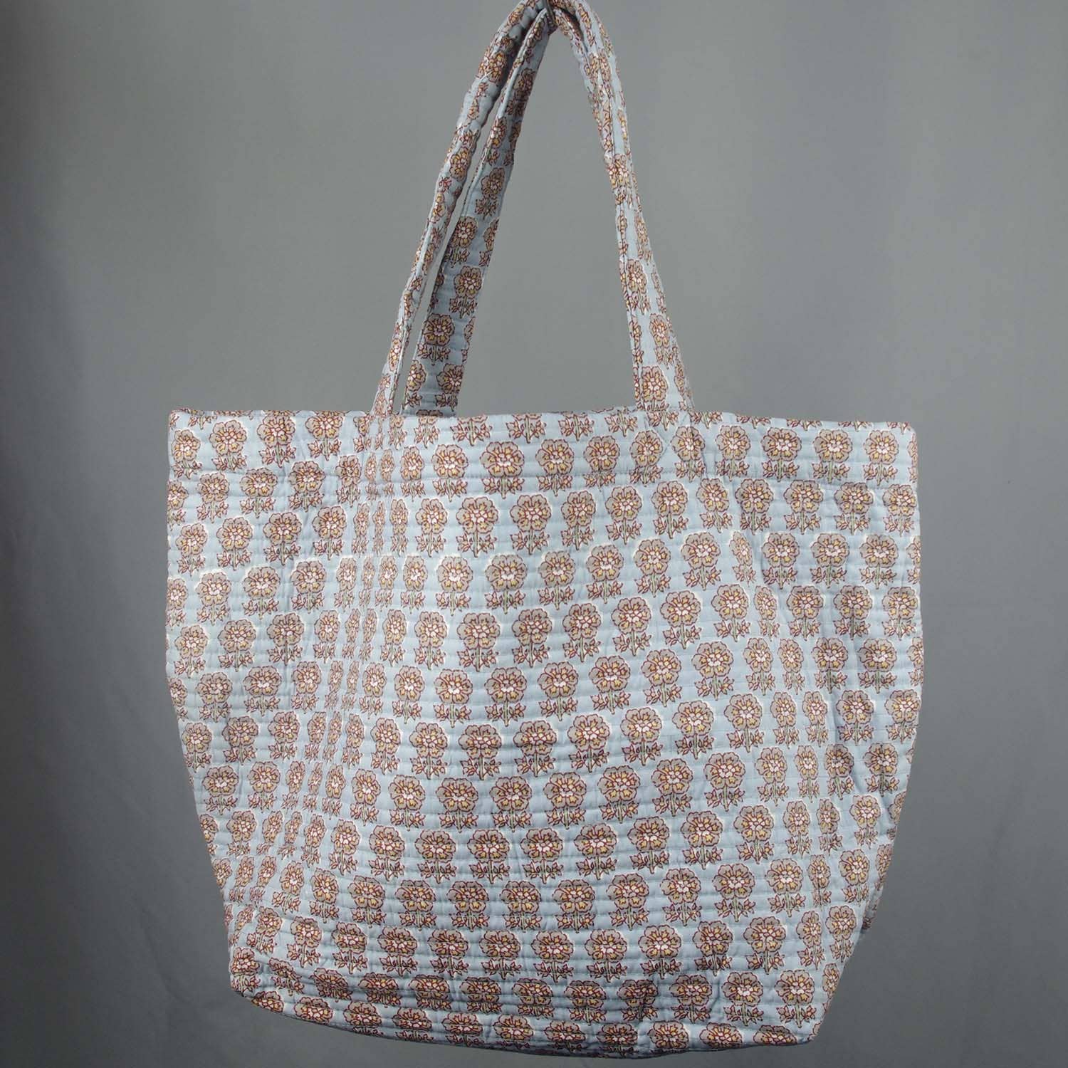 Cotton Quilted Large TOTE Grey Small Floral