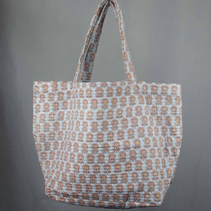 Cotton Quilted Large TOTE Grey Small Floral