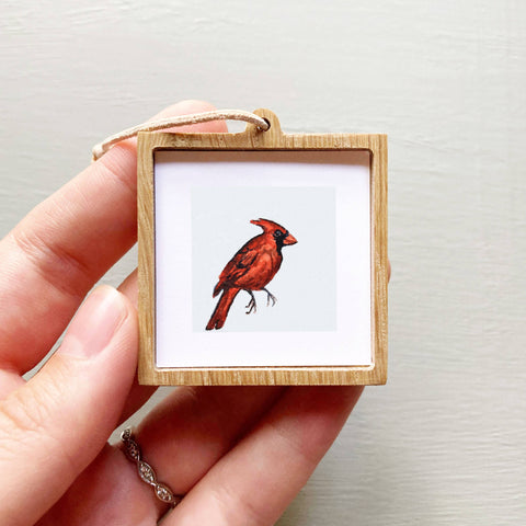 Mini 1" Cardinal Bird Animal Tiny Watercolor Painting Art Pr