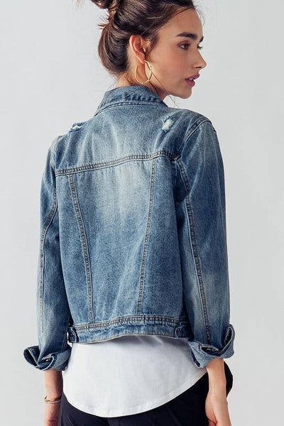 VINTAGE WASHED CROP DENIM TRUCKER JACKET