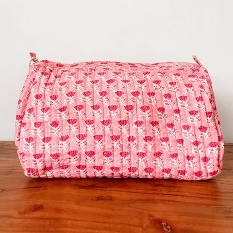 Pink Floral Block Print Pouch