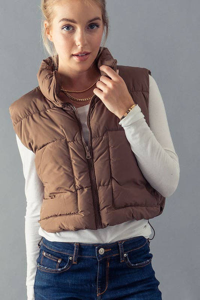 STAND COLLAR  QUILT CROPPED PUFFER VEST