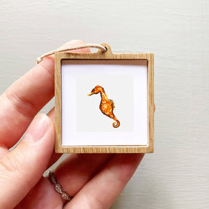 Mini 1" Seahorse Animal Tiny Watercolor Painting Art Print