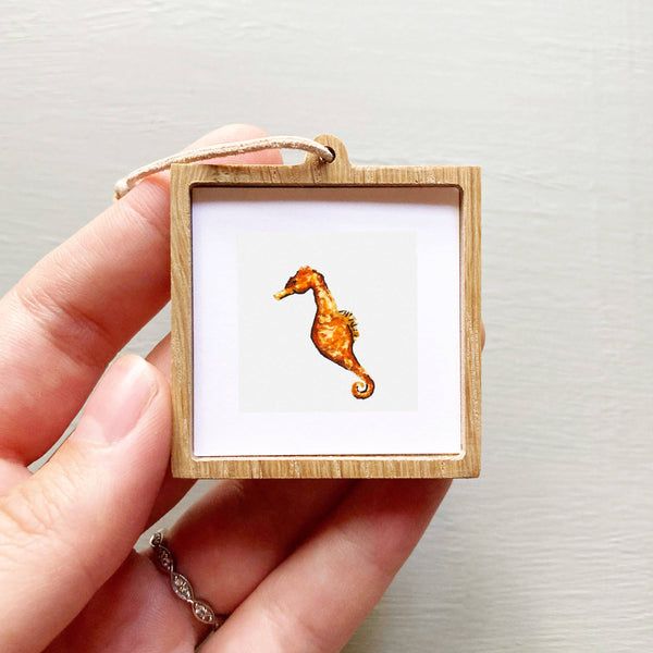 Mini 1" Seahorse Animal Tiny Watercolor Painting Art Print