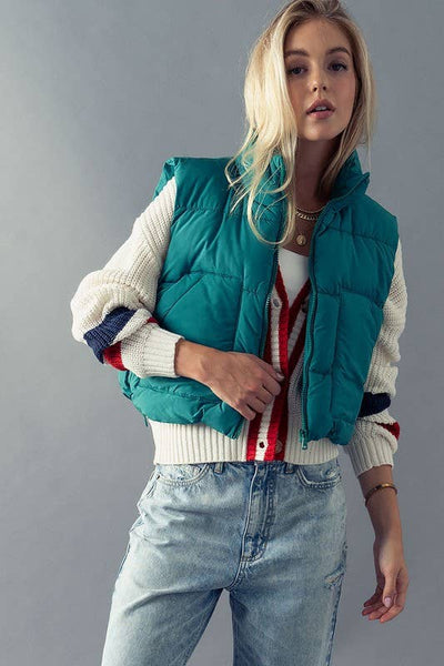 STAND COLLAR  QUILT CROPPED PUFFER VEST