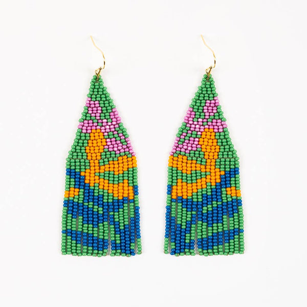 Beaded Botanica Fringe Earrings: Eucalyptus Bark