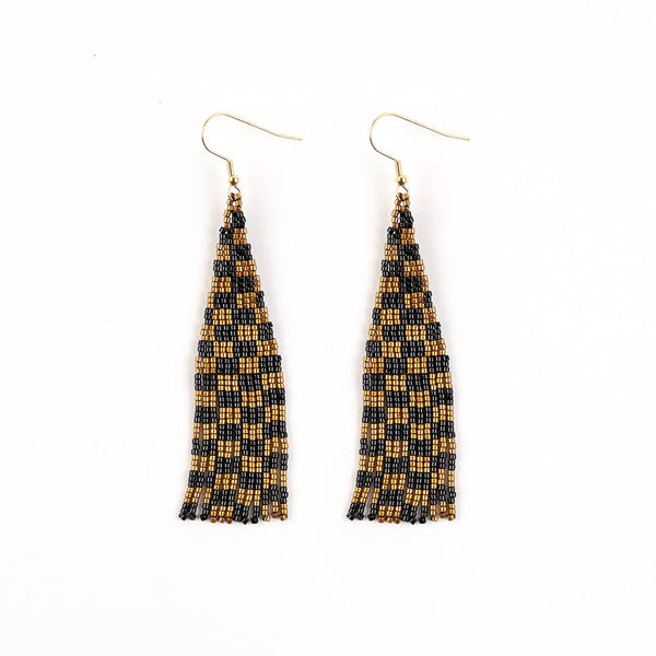 Delica Checkerboard Fringe Earrings