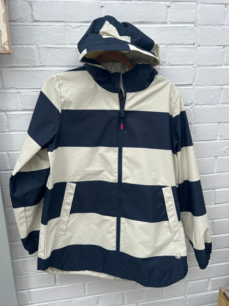 Wide striped raincoat with sealed seam