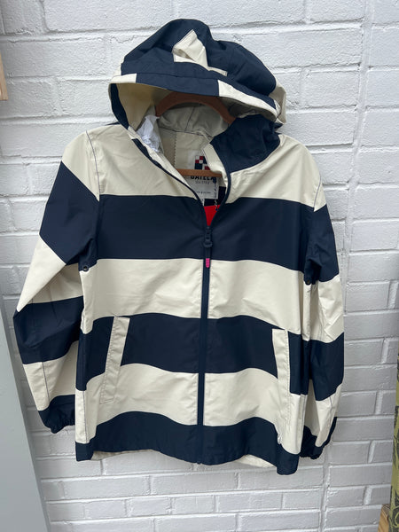Wide striped raincoat with sealed seam