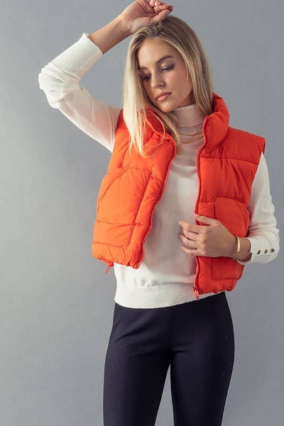 STAND COLLAR  QUILT CROPPED PUFFER VEST