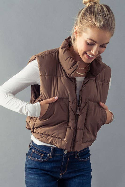 STAND COLLAR  QUILT CROPPED PUFFER VEST