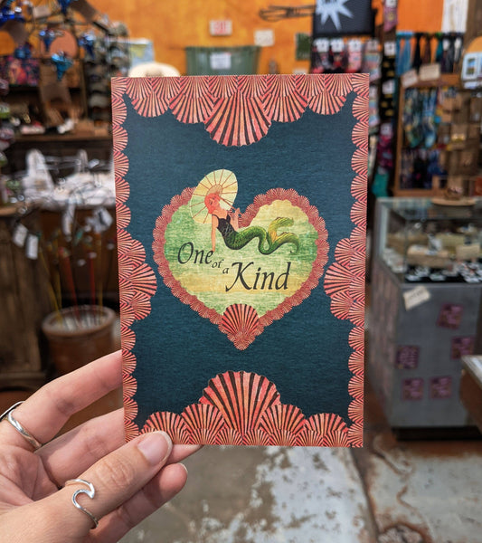 Postcard - One of a Kind, Mermaid, Hearts and Seashells