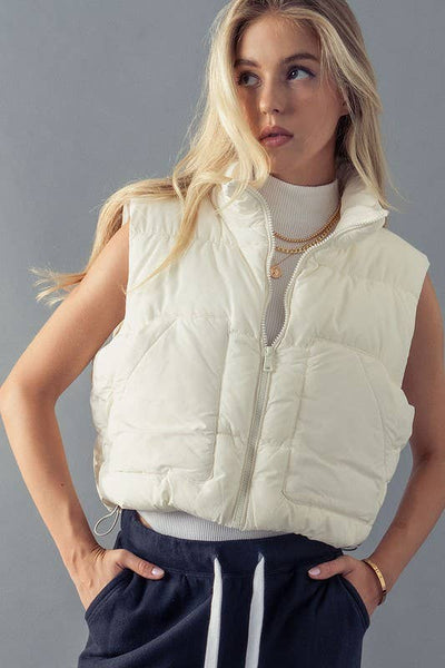 STAND COLLAR  QUILT CROPPED PUFFER VEST