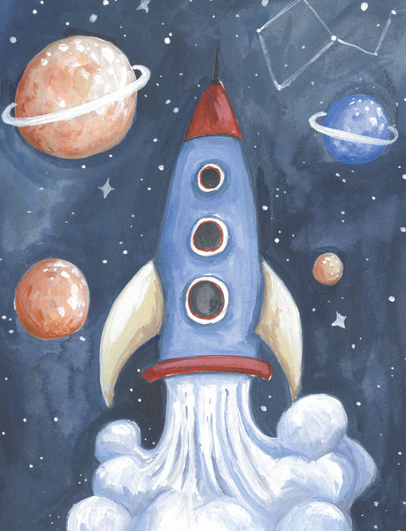 Rocket ship Space Kid Birthday Greeting Card